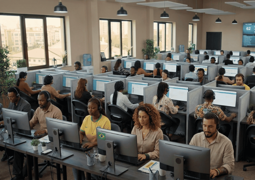Terceirização de Call Center: colaboradores trabalhando - banco de imagens